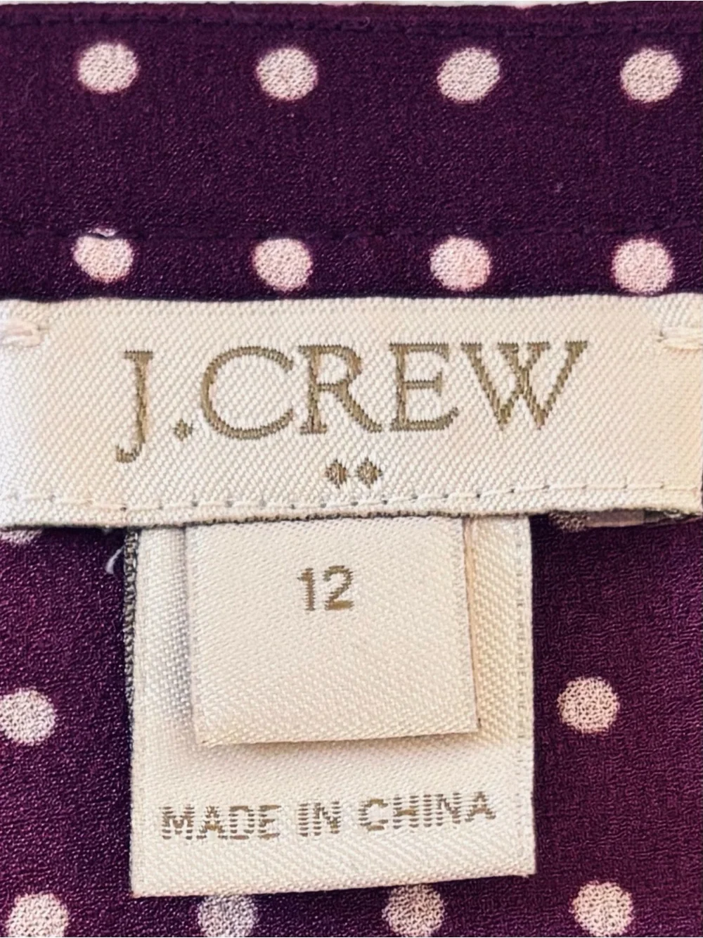 J. Crew Blouse Burgundy Red White Dot Split-Neck Cap Flutter Sleeve sz 12